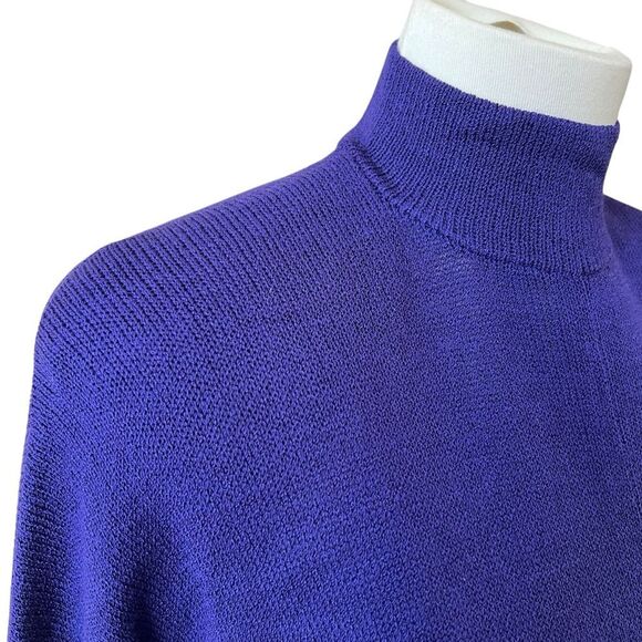 ST JOHN VTG 80S DRESS SANTANA KNIT TULIP PLEATED FRONT BELTED MOCK NECK PURPLE 4 - Picture 6 of 13